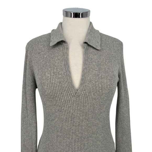 Paige Catarina Ribbed Collared Fitted Sweater Chromium Gray Size Large - Picture 2 of 12
